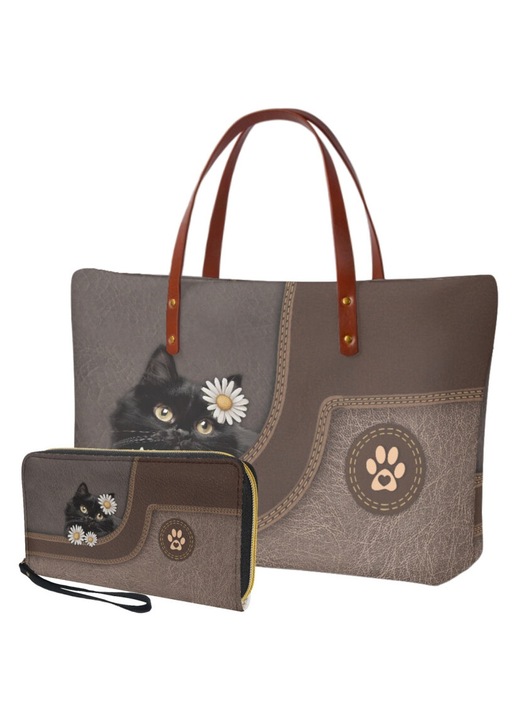 Tote táska és pénztárca szett, virágmintás, poliészter és PU bőr, többszínű, 39x11.5x29cm és 20x2.5x11cm