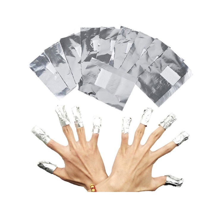 Folie aluminiu pentru unghii, 200 buc, non-toxic, inodor, prietenoasa cu pielea