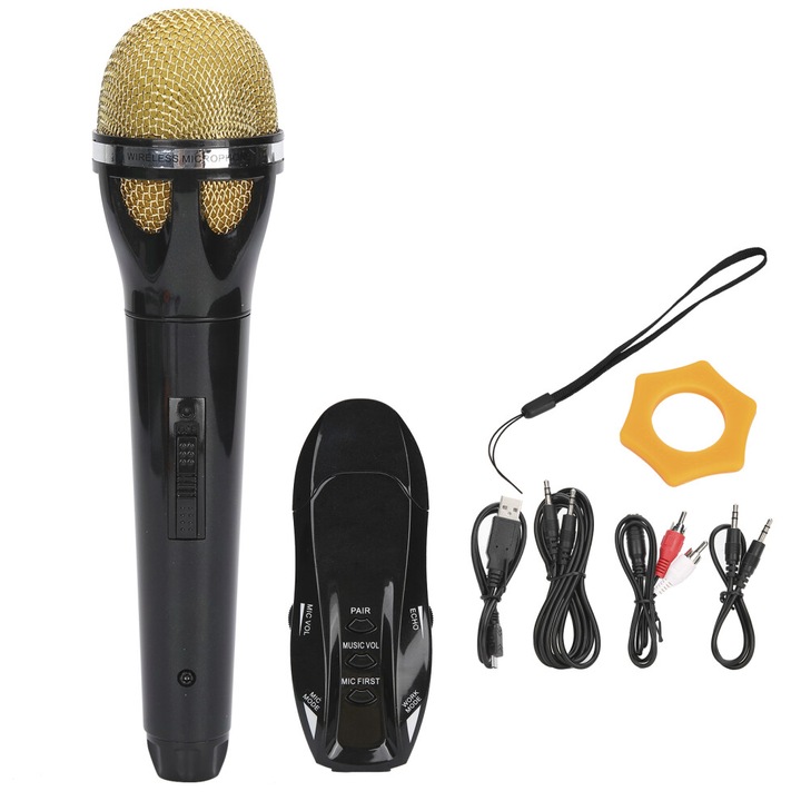 Kit microfon wireless karaoke, sensibilitate inalta, sunet clar, reglaj volum, functie memorie
