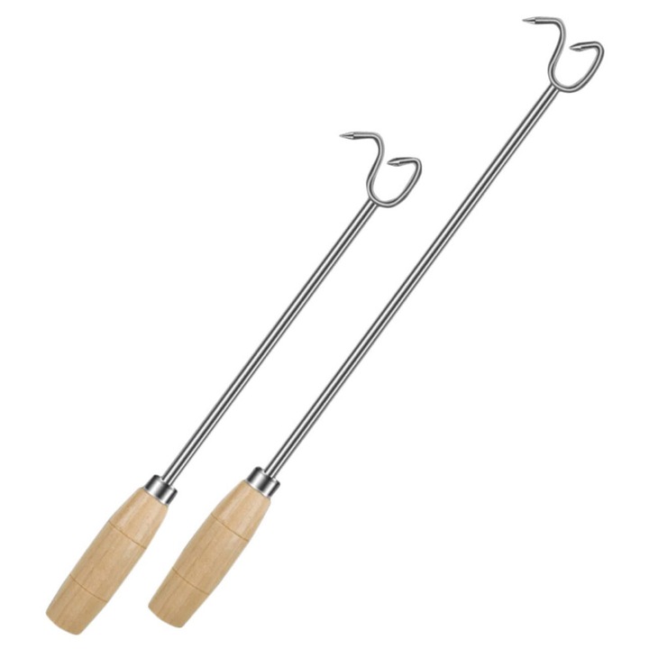 Set 2 carlige din otel inoxidabil pentru carne, pentru gratar, rezistente, 25cm