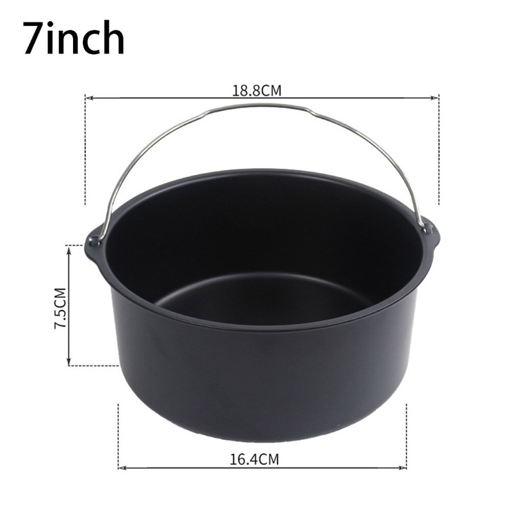 Kerek sütőforma, 7 hüvelykes, szénacél, fekete, 1.3L, tapadásmentes, 2-3 személyes