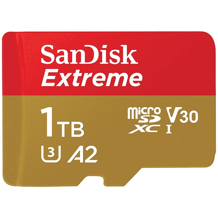 Extreme micro SD memóriakártya 1TB, UHS-I U3 A2 V30 4K UHD Olvasási sebesség akár 170 MB/s, Telefonhoz, Laptophoz, Tablethez, Fényképezőgéphez, Videokamerához, Autós kamerához, Megfigyelő kamerához