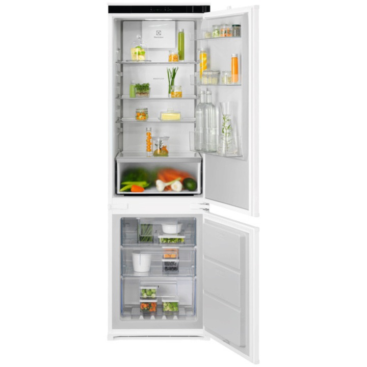 Combina frigorifica incorporabila Electrolux LNA7CE18S, 248 l, Seria 700, No Frost, Multiflow, Usa reversibila, Control electronic, Semnal acustic, clasa E, H 178 cm