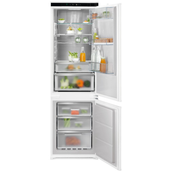 Combina frigorifica incorporabila Electrolux ENG8MD18S, 253 l, Seria 800, No Frost, Multiflow, Usa reversibila, Control electronic, Semnal acustic, clasa D, H 178 cm