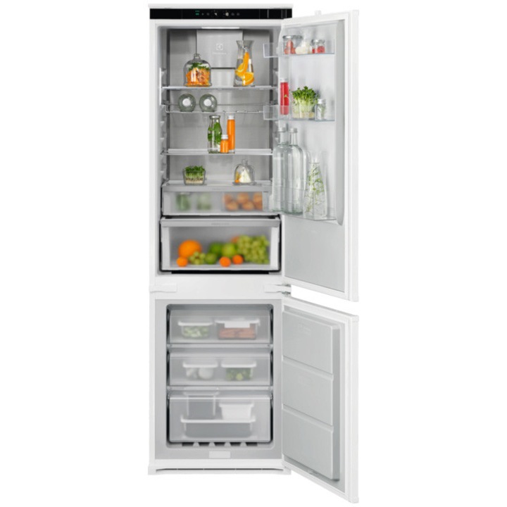 Combina frigorifica incorporabila Electrolux ENG8MC18S, 248 l, Seria 800, No Frost, Multiflow, Usa reversibila, Control electronic, Semnal acustic, clasa C, H 178 cm
