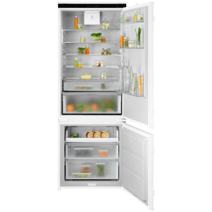 Combina frigorifica incorporabila Electrolux ENG8TD75S, 375 l, Seria 700, No Frost, Multiflow, Usa reversibila, Control electronic, Semnal acustic, clasa D, H 189 cm
