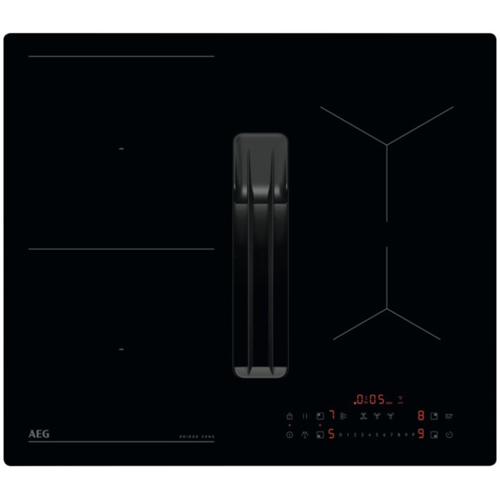 Plita incorporabila AEG TM64IA00CL, Inductie, 4 zone de gatit, Seria 6000, Booster, Control touch, Oprire automata, Hota incorporata, putere de absorbtie 630 mc/h, ComboHob, 60 cm, Negru