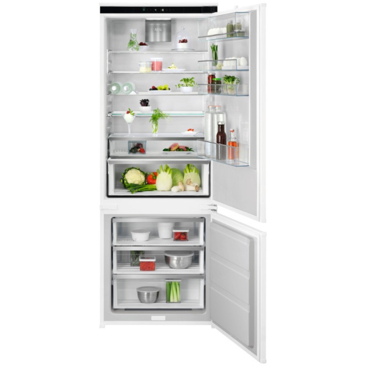 Combina frigorifica incorporabila AEG NSC7T751ES, 375 l, Seria 7000, No Frost, Multiflow, Usa reversibila, Control electronic, Semnal acustic, clasa E, H 189 cm