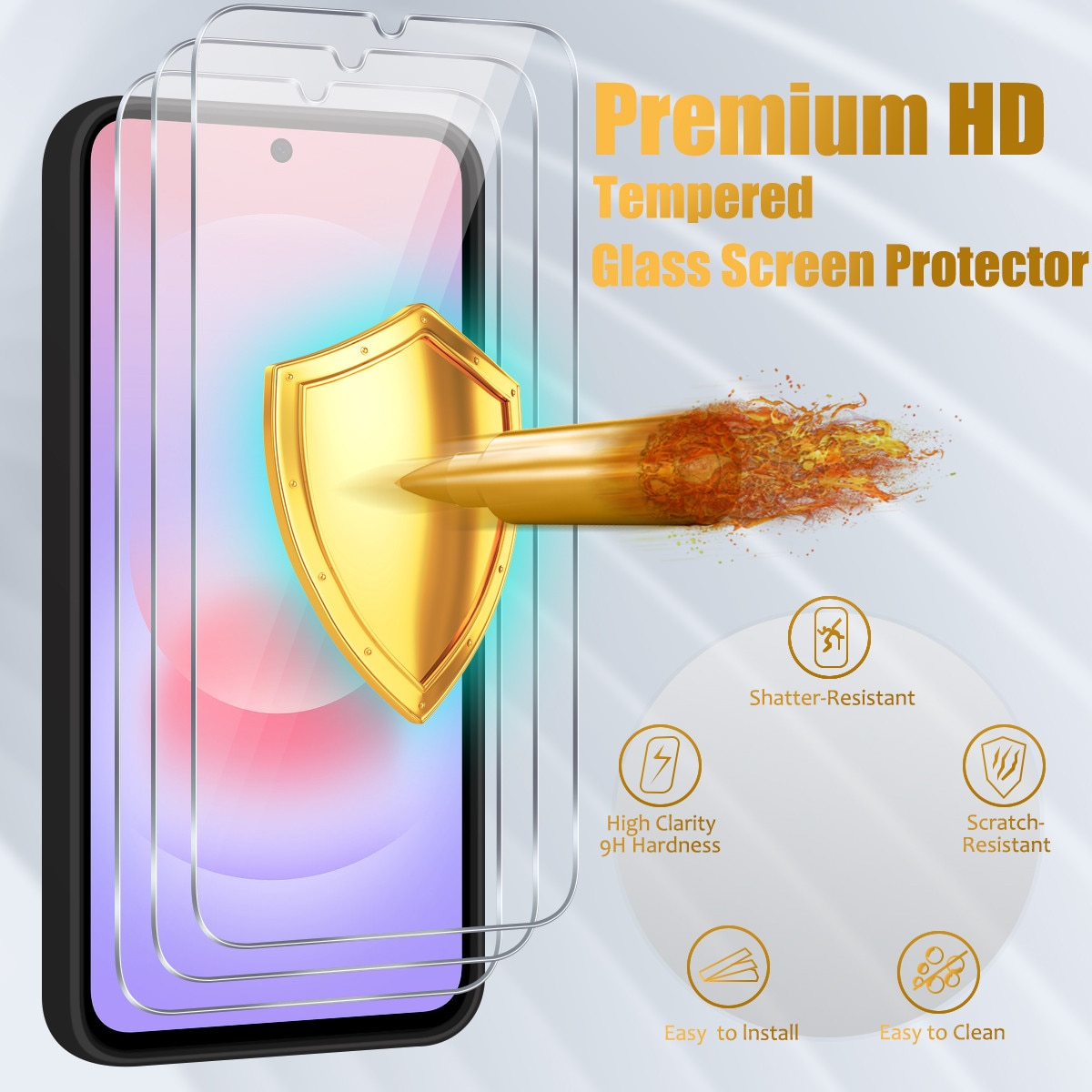 Husa compatibila cu Samsung Galaxy A27 5G cu 3 folii de protectie din sticla securizata, carcasa moale din TPU Negru