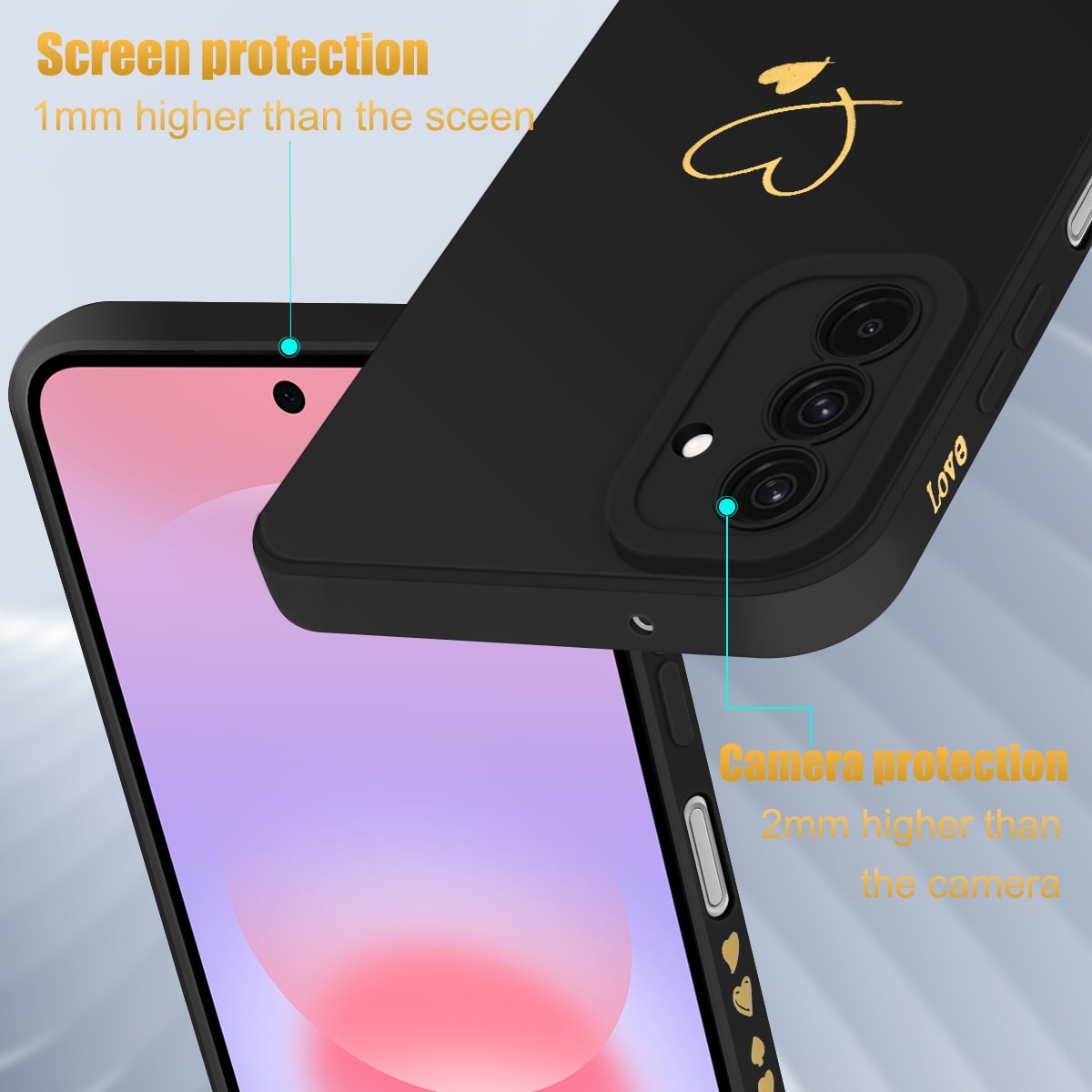 Husa compatibila cu Samsung Galaxy A27 5G cu 3 folii de protectie din sticla securizata, carcasa moale din TPU Negru