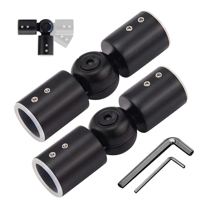 Set 2 conectori colt pentru draperii, otel inoxidabil, negru, 1.9cm