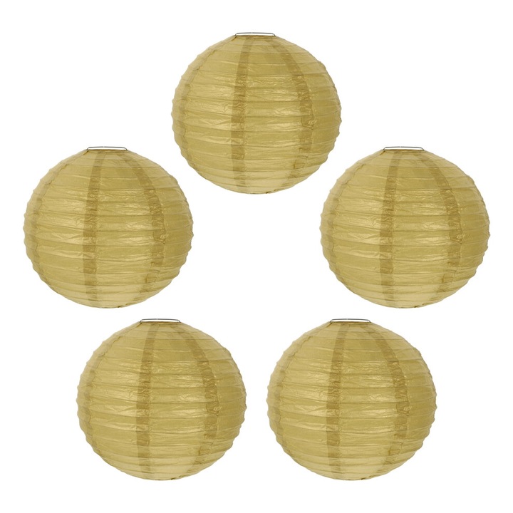 Set 5 lampioane din hartie, rotunde, pliabile, aurii, 20x20x20cm
