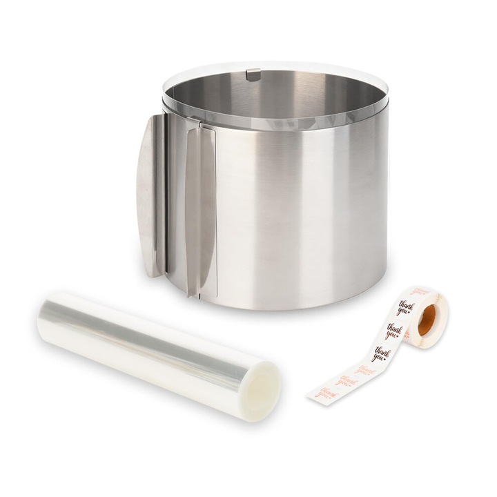 Set inel ajustabil pentru prajituri, otel inoxidabil, 15x30cm, colier acetat 16cm