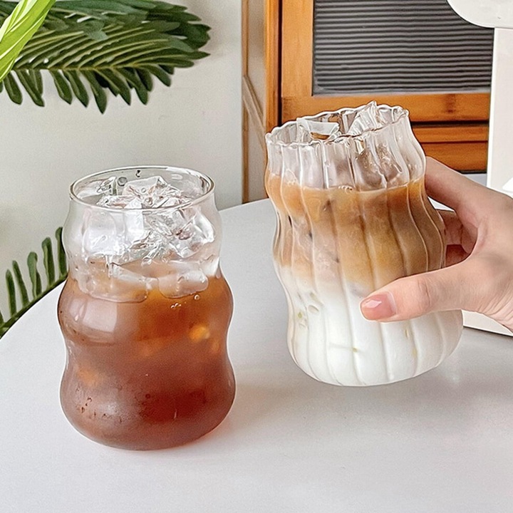 2 db boroszilikát üveg pohár szett, hullám mintás, átlátszó, 410ml és 530ml