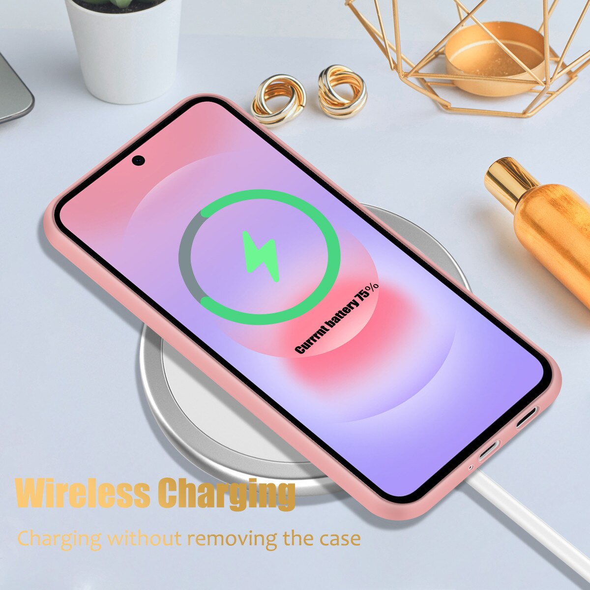 Husa compatibila cu Samsung Galaxy A27 5G cu 3 folii de protectie din sticla securizata, carcasa moale din TPU Roz