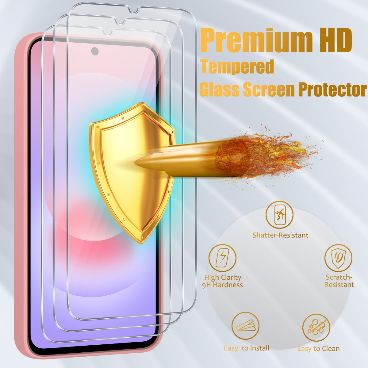 Husa compatibila cu Samsung Galaxy A27 5G cu 3 folii de protectie din sticla securizata, carcasa moale din TPU Roz