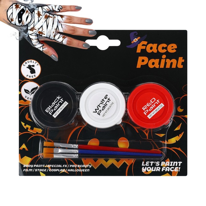 Set vopsea fata si corp negru alb, solubila in apa, 19.5x17.3x3.2cm