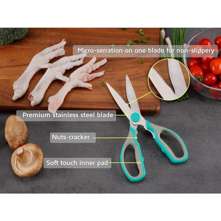 Többfunkciós konyhai olló, rozsdamentes acél, ergonomikus, 22cm