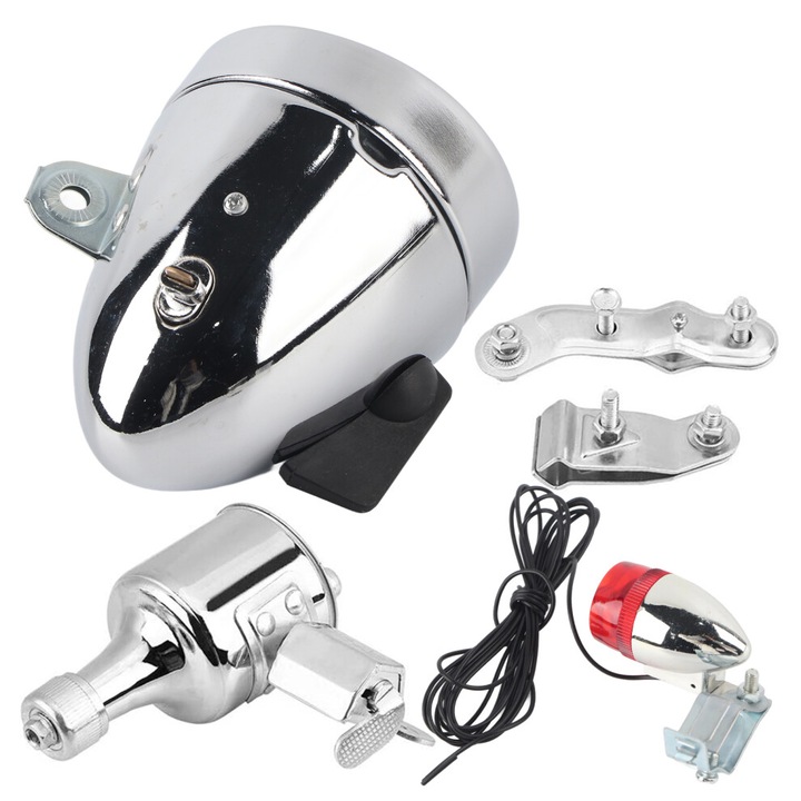 Set lumini bicicleta, kit dinam, rezistent, argintiu, universal, 12V 6W
