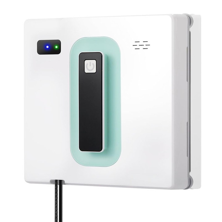 Robot de curatare a geamurilor alb, robot automat de curatare a geamurilor cu pulverizare dubla de apa, putere de aspirare de 3000Pa, curatitor robot de geamuri cu aplicatie si telecomanda