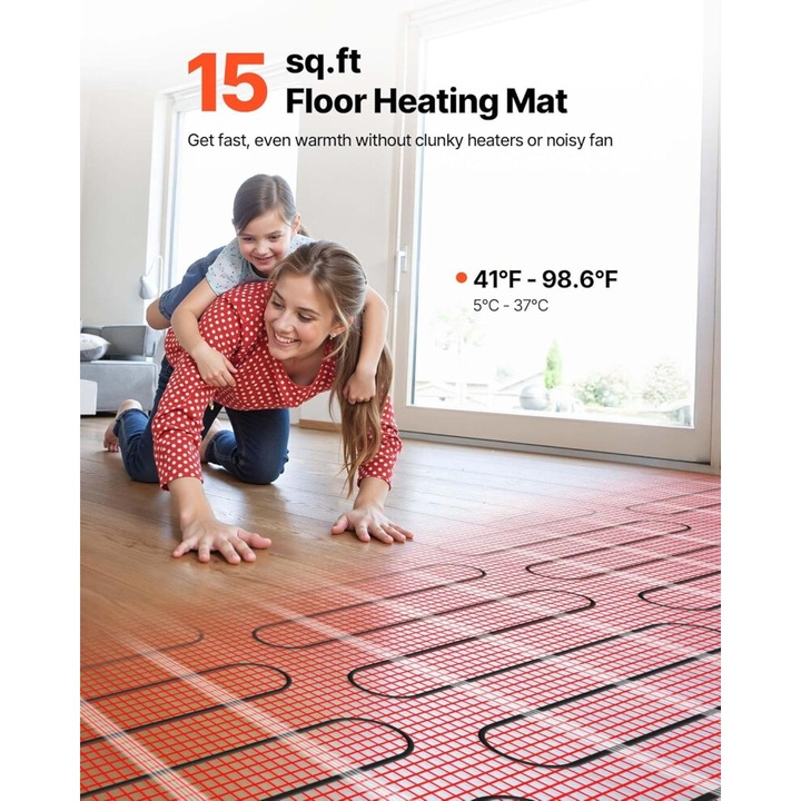 Sistem incalzire in pardoseala 15x15ft, termostat inteligent, mat incalzire electrica, multicolor