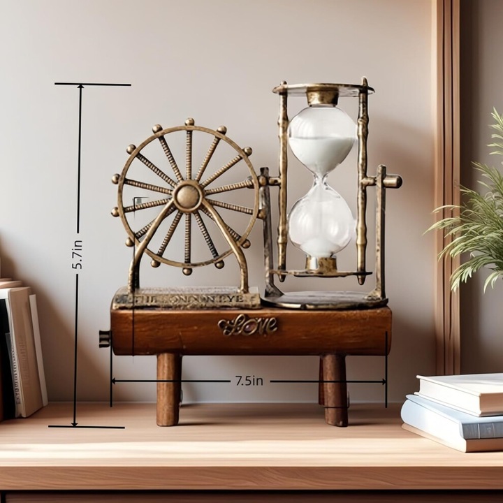 Timer nisip vintage roata Ferris steampunk lemn 20x14.5x6.5cm