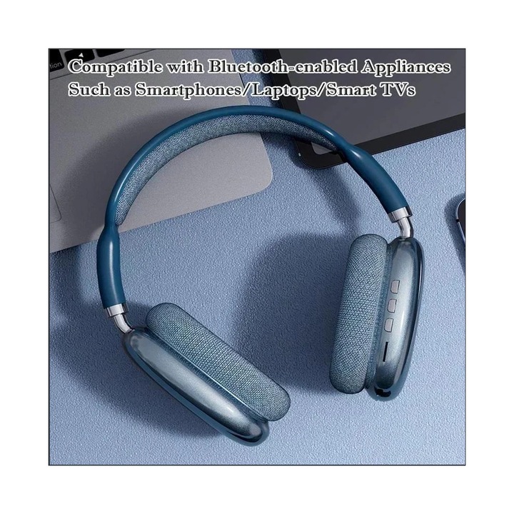 Vezeték nélküli over-ear fejhallgató, kék, 10 óra, összecsukható, Bluetooth 5.1