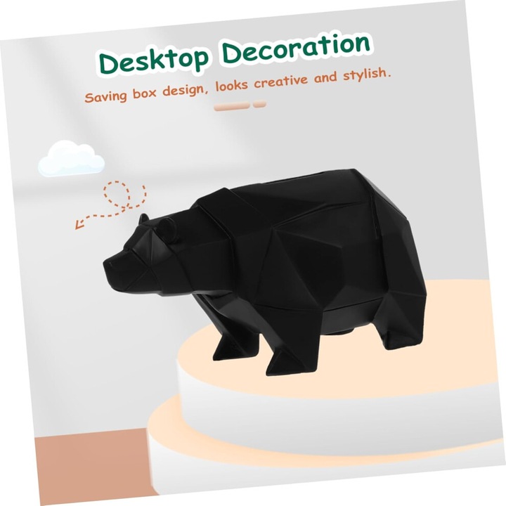 Cutie de bani urs polar, sculptura rasina, negru, 15x10x12cm