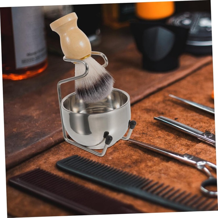 Set perie barbierit cu suport, compact, ergonomic, negru