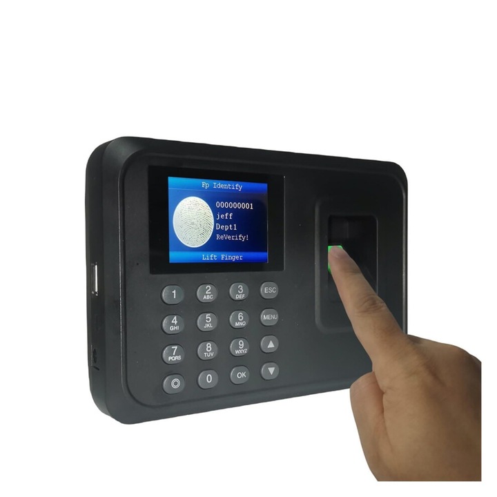 Ceas pontaj biometric cu ecran LCD 2.4 inch, capacitate 1000 amprente, stocare 100000 inregistrari