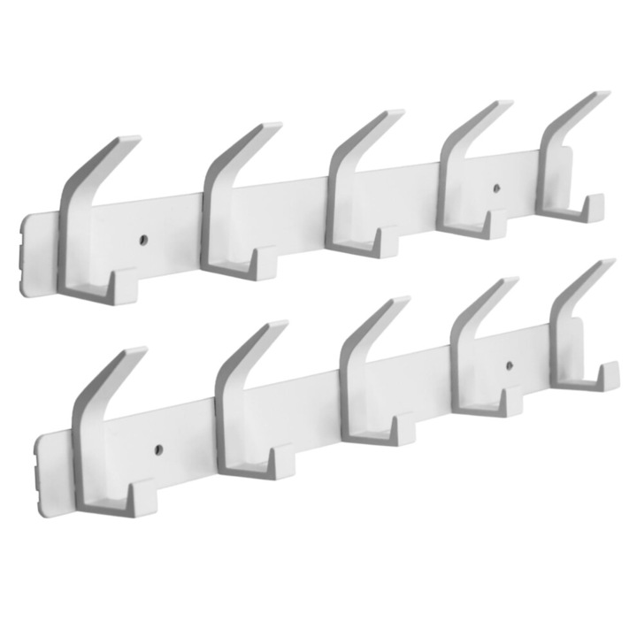 Fali akasztó 5 kampóval, fekete, 14.5x3x1.2cm, 2 darabos szett