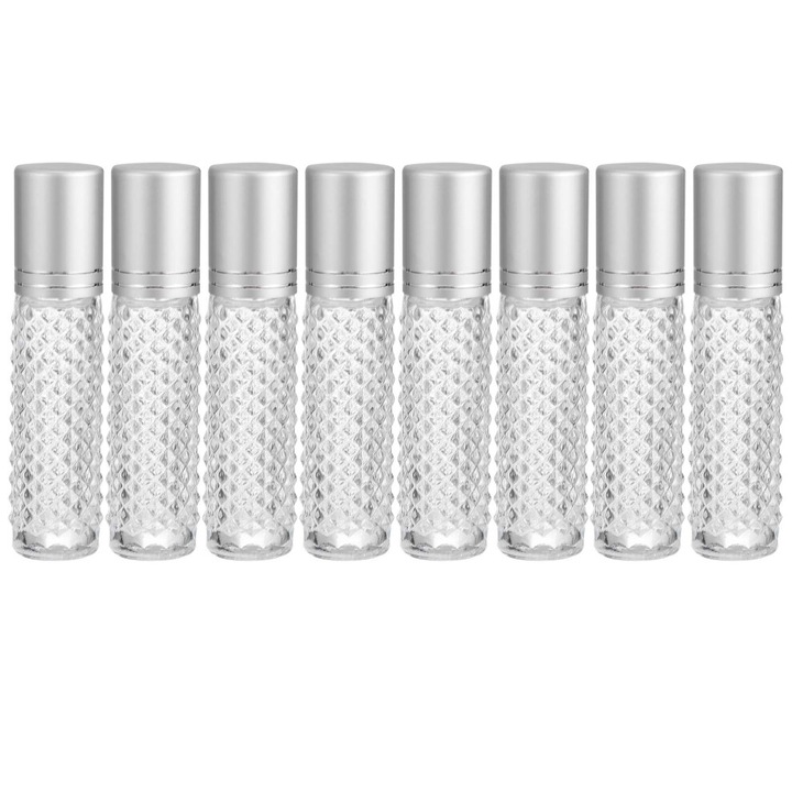 Set 8 sticle sticla 10ml cu bila inox antiderapanta, transparent