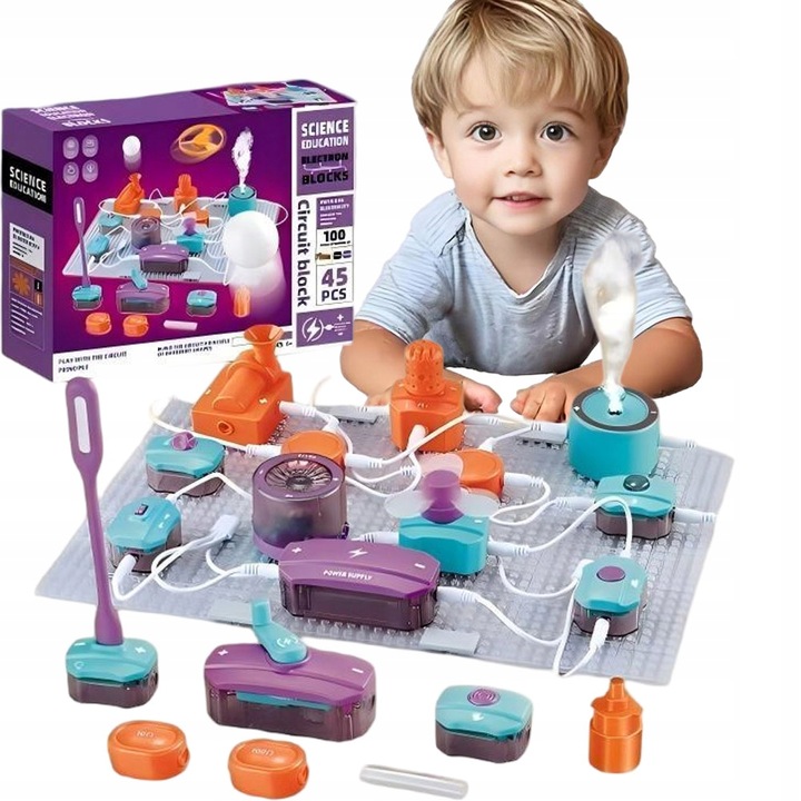 Jucarie STEM Educativa Montessori pentru copii cu 45 pcs Circuite Electrice 100+ Experimente Stiintifice cu muzicala LED Jucarie Interactiva