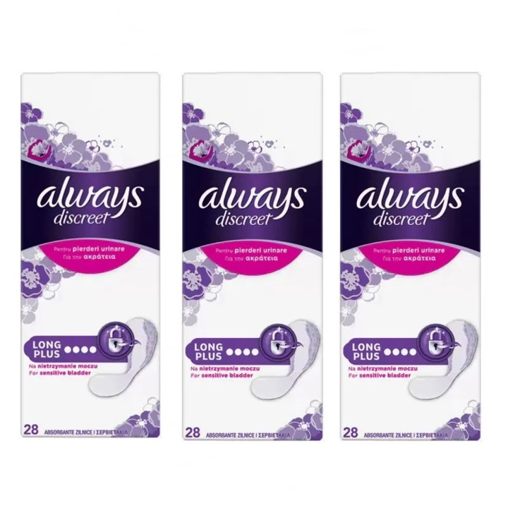 Set 3 x Absorbante zilnice pentru incontinenta Always Discreet Long Plus, 84 buc