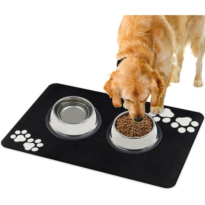 Covoras absorbant pentru hranire animale 30x50cm negru antiderapant impermeabil