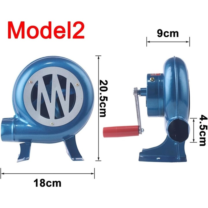 Suflator manual centrifugal pentru gratar, compact, puternic, usor, negru