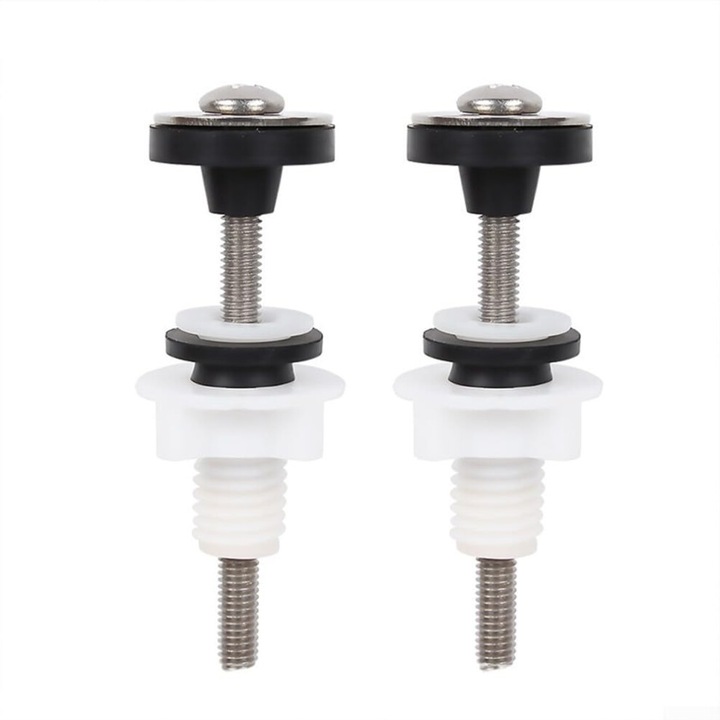 Set 2 bucati, Kit fixare rezervor la vas WC, compatibil cu toalete standard, bolturi din otel inoxidabil si garnituri din cauciuc, negru/alb