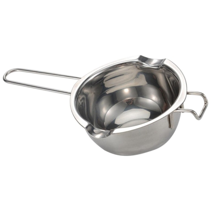 Oala dubla inox 400ml maner lung pentru topit ciocolata si ceara
