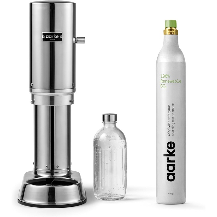 Aparat carbogazoase Aarke Carbonator Pro, sticlă din sticlă, oțel inoxidabil, cilindru CO 60L, dimensiuni 29, 6x17, 3x50, 2cm