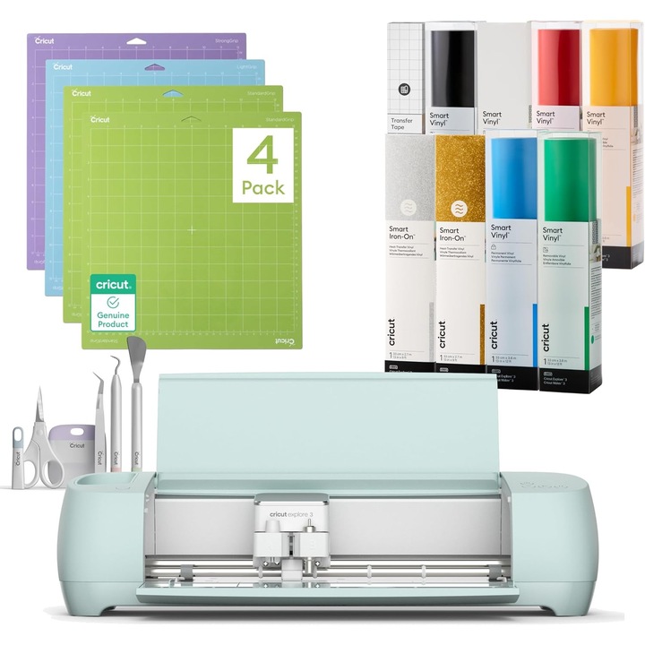 Cricut Explore 3 Mega Package 2025 Aparat de Taiere Cricut Explore 3 Mega Package 2025, Compatibil cu Peste 100 Materiale, Taiere si Print & Cut, Bluetooth, Automat, Royal Blue