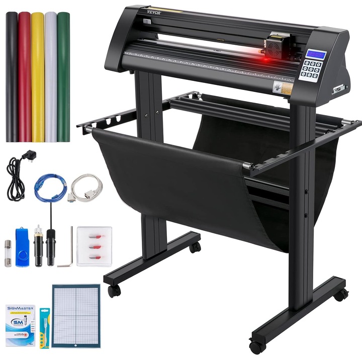 VEVOR Masina de Taiere Vinyl 870 mm, 95 W, Semi-Automat, Negru, cu Stand si Software Signmaster
