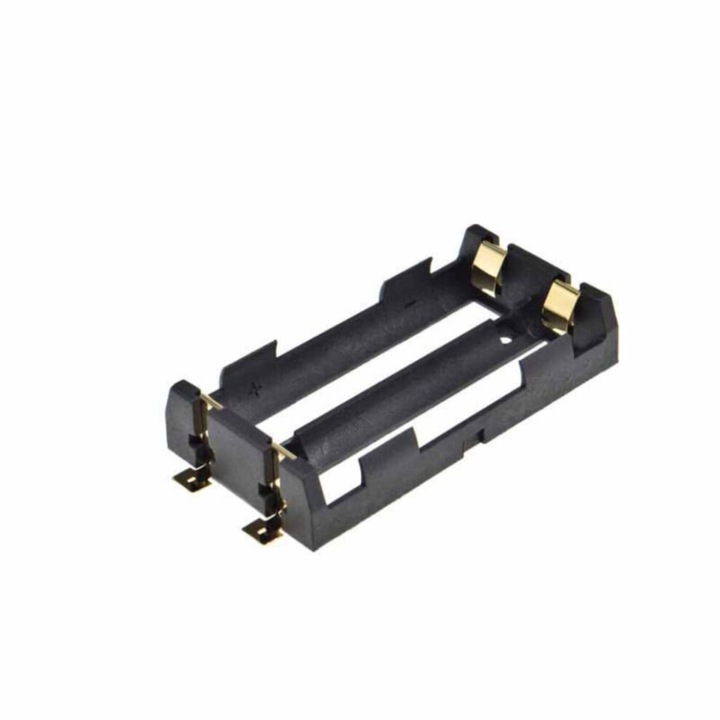 Suport baterie 18650, 2 piese, contact cupru placat aur, montaj PCB, negru