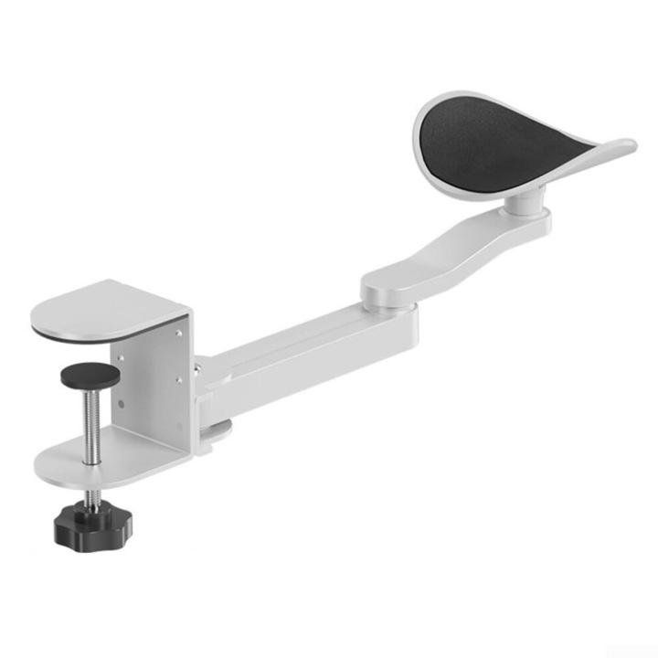 Suport ergonomic birou, aluminiu, reglabil, alb