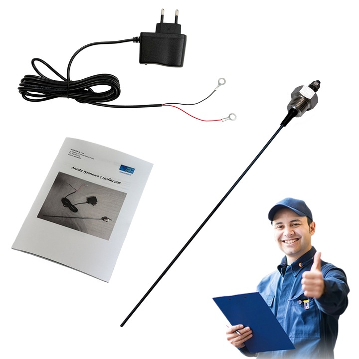 Anod De Titan Pentru Boiler Si Rezervor Apa Calda (Acm), Techglobe, Lungime 220mm, Filet 3/4", Curent 5Ma, Pentru Capacitate Pana La 400L, Protectie Activa Anticoroziune, Eliminare Miros Sulf, Durata De Viata Lunga 10-12 Ani, Potentiostat