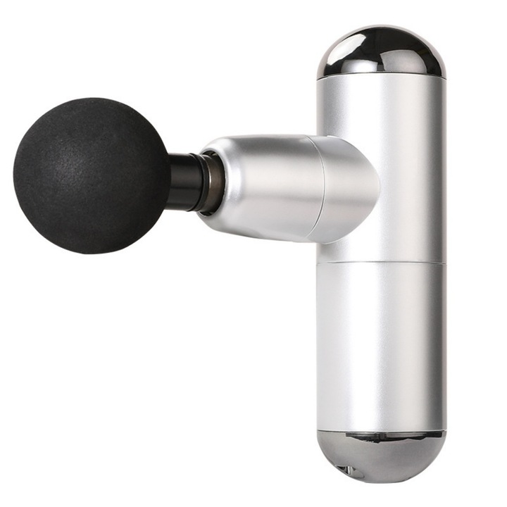 Mini aparat de masaj, pentru relaxarea muschilor, cu mai multe niveluri de intensitate, oprire automata, functionare silentioasa, frecventa reglabila, 900 mAh, 15 × 9 × 4, 5 mm, argintiu