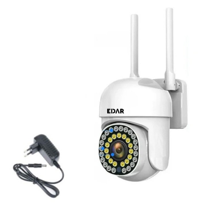 EDAR Megfigyelő Kamera, IP66 Kültéri/Beltéri, WiFi 3MP, Éjjellátó, Mozgásérzékelés, Alkalmazásvezérlés, Kétirányú Hang, Fehér Szín