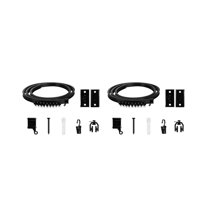 Set 2 sine perdea flexibile curbate, negru, 2x200cm