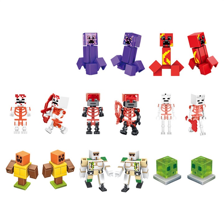 8 db-os Minecraft figura készlet, általános, szörnyek és lények videojátékokból, építőkockák gyerekeknek, többszínű, 8 darabos készlet
