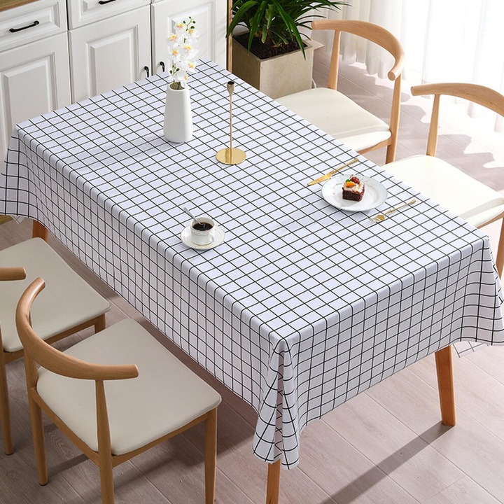 Téglalap alakú asztalterítő, 140x200cm, vízálló PVC, fekete, újrafelhasználható, csúszásgátló