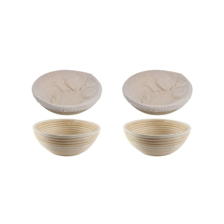 Set 2 bucati, cos de dospire pentru paine din ratan, cu huse textile incluse, rezistent la mucegai, alb, 2 x 23 x 23 x 8.5 cm